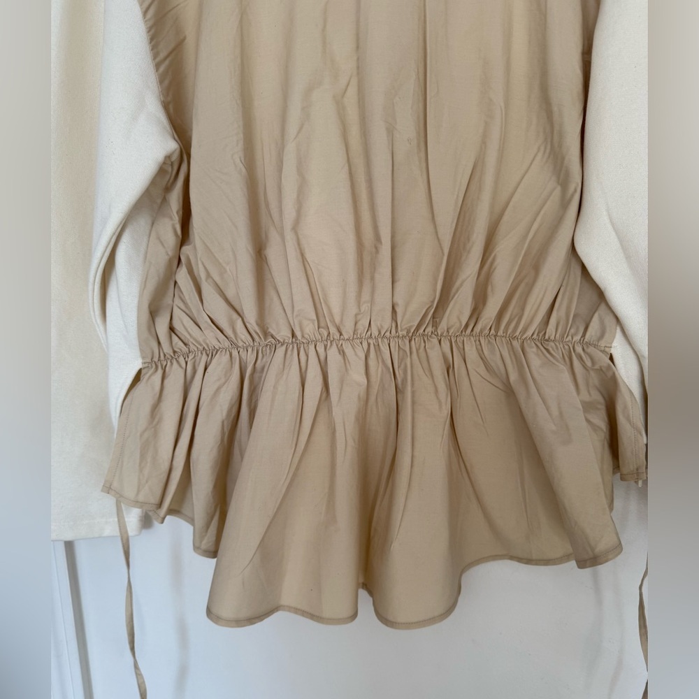 ZARA Women’s Cream Long Sleeve Layered Blouse Graphic Swearshirt - size Large - Picture 10 of 10